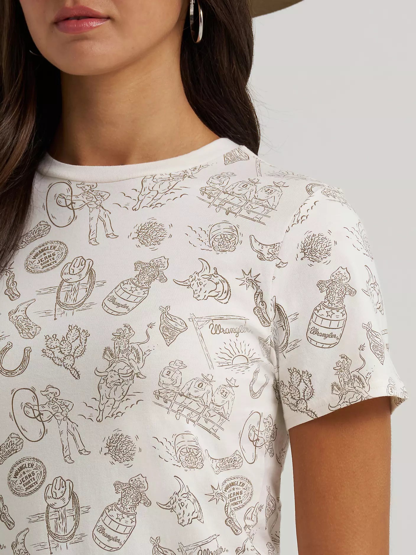 Wrangler Women's All Over Print Slim Tee Cream Lasso 112379509