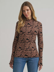 Wrangler Women's Black Floral Mock Neck Top 112382532