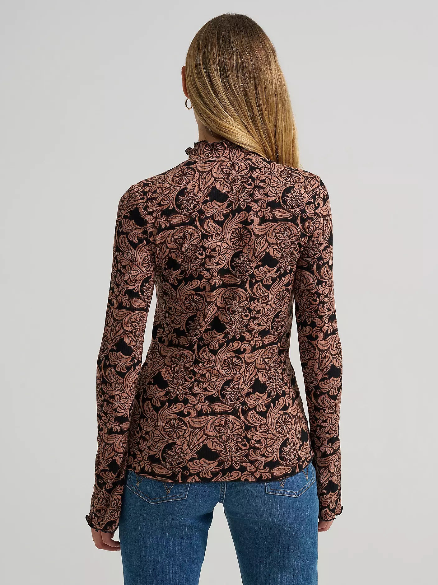 Wrangler Women's Black Floral Mock Neck Top 112382532