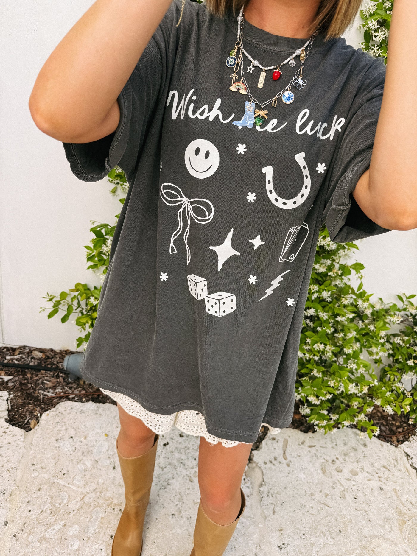 Wish Me Luck Charcoal Tee