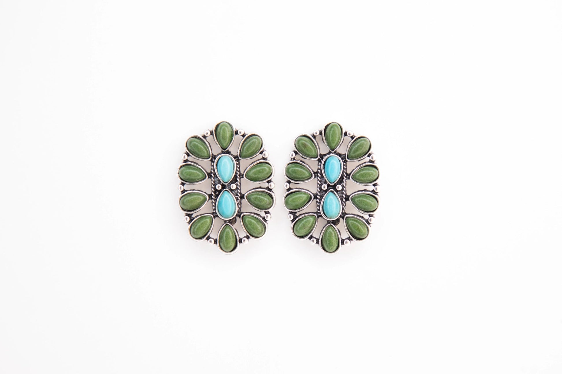 1.25" Turquoise/Green Oval Cluster Earrings - Southern Soule Designs