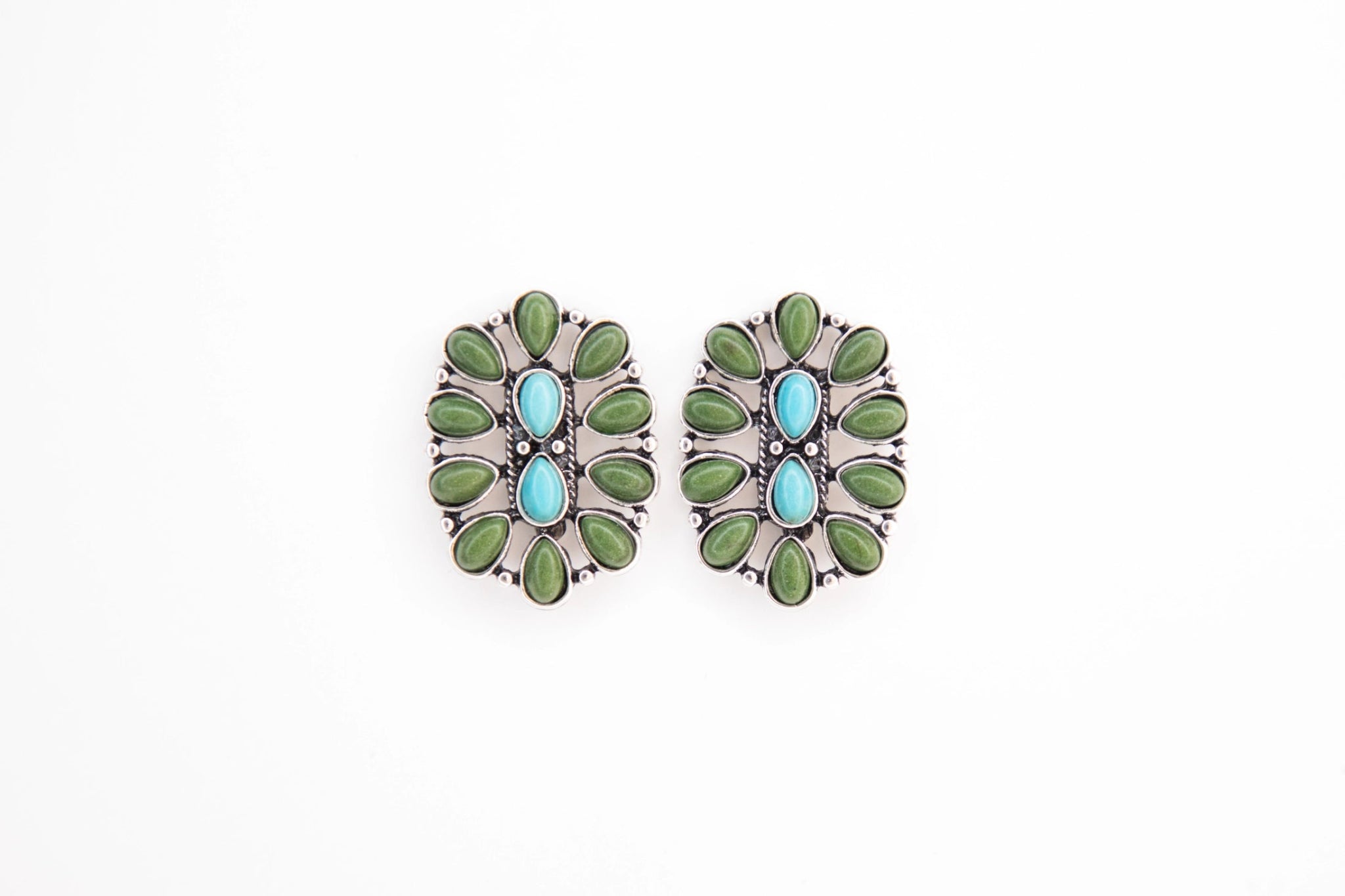 1.25" Turquoise/Green Oval Cluster Earrings - Southern Soule Designs