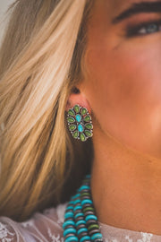 1.25" Turquoise/Green Oval Cluster Earrings - Southern Soule Designs