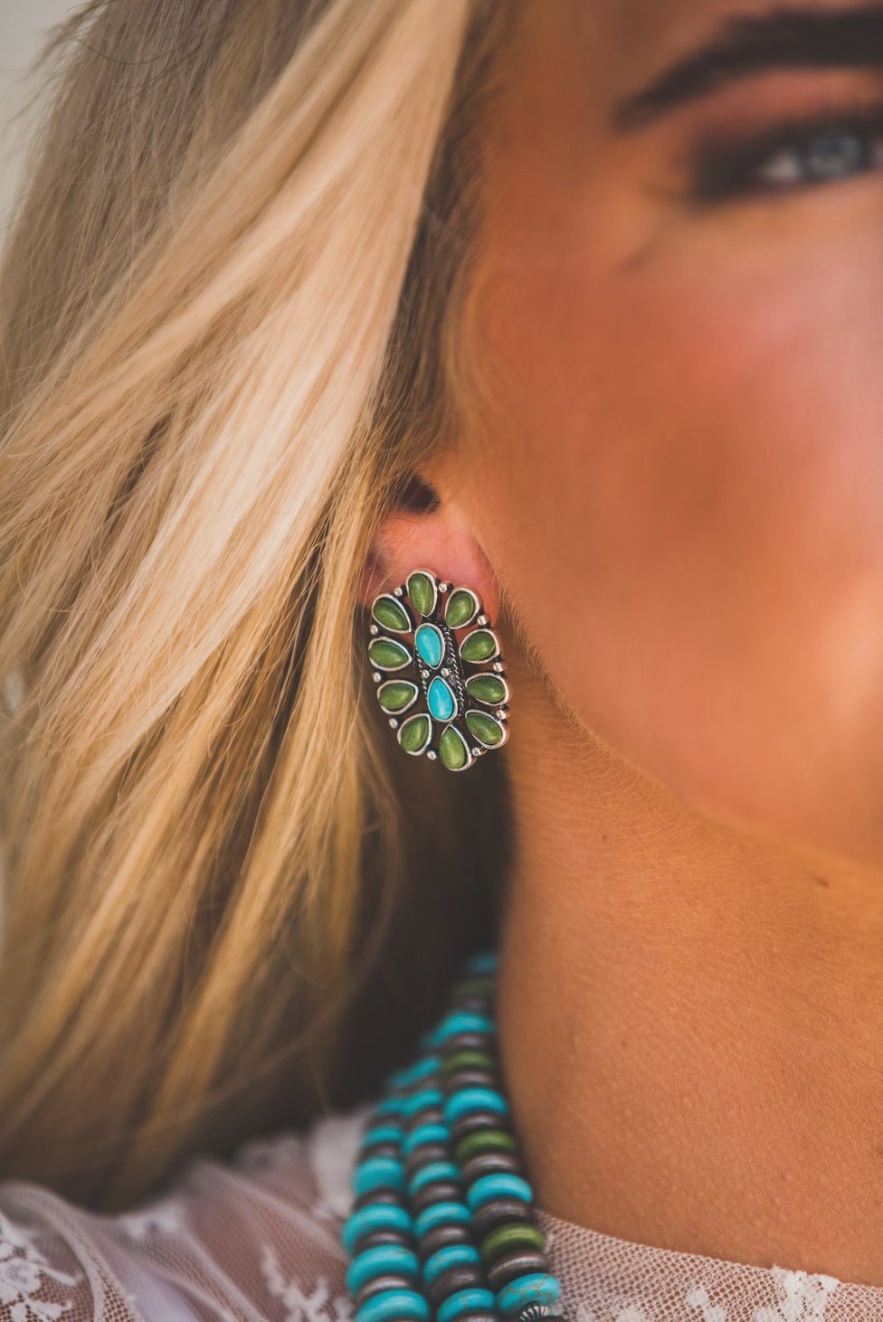 1.25" Turquoise/Green Oval Cluster Earrings - Southern Soule Designs