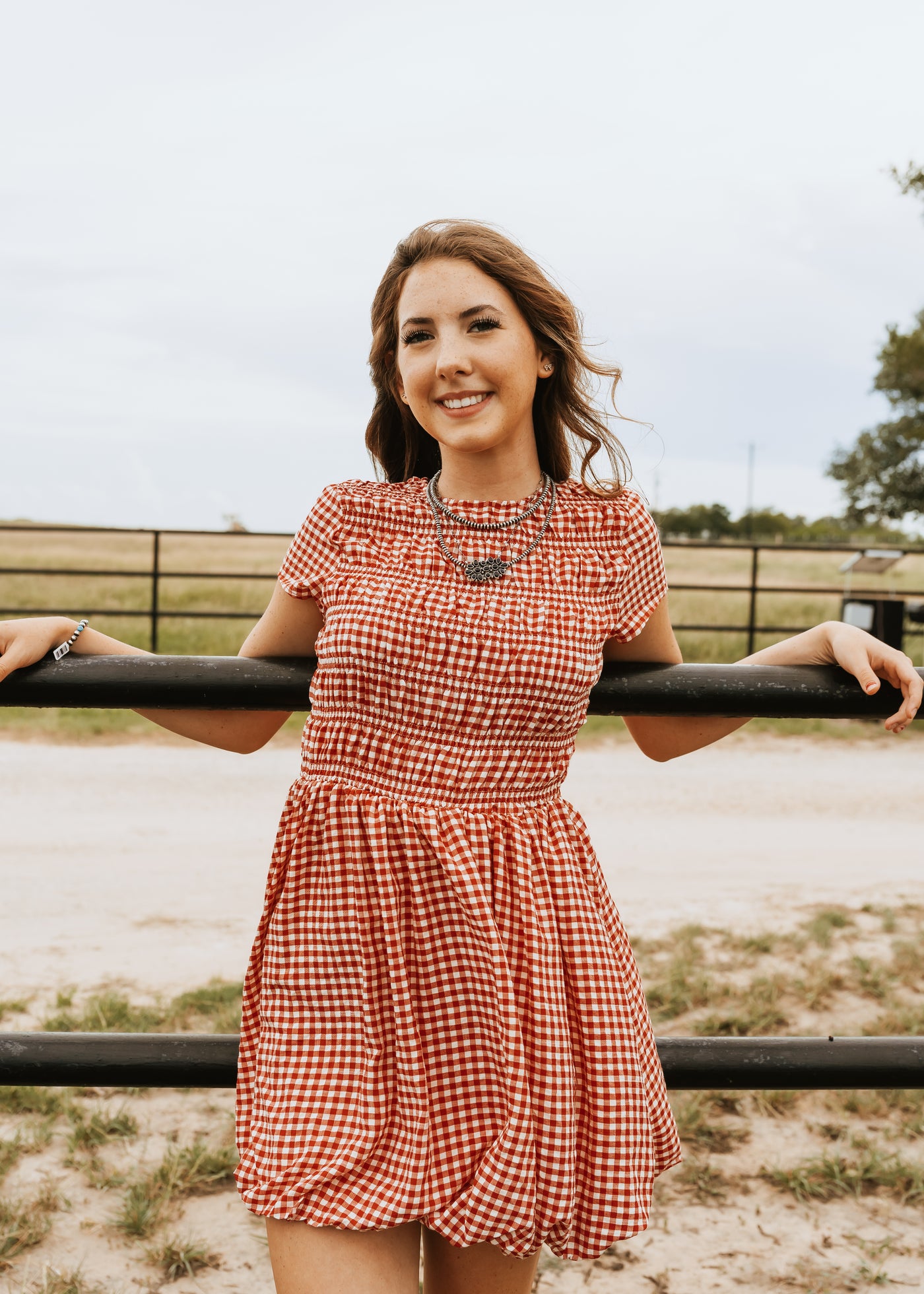 Red Gingham Smocked Short Sleeve Dress CD05375