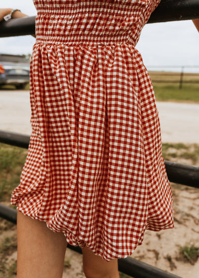 Red Gingham Smocked Short Sleeve Dress CD05375