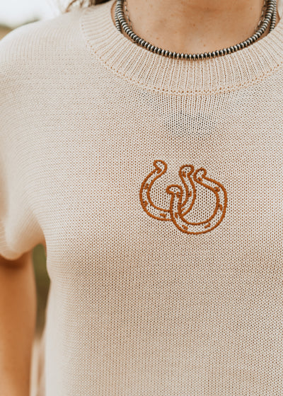 Natural/Rust Double Horseshoe Knit Top WL25-10916