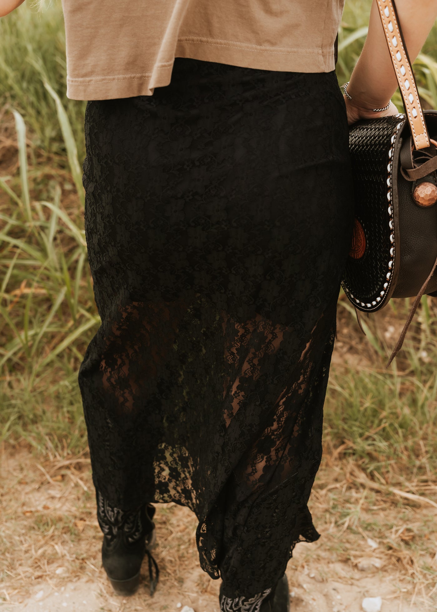 Black Lace Maxi Skirt TBS13804