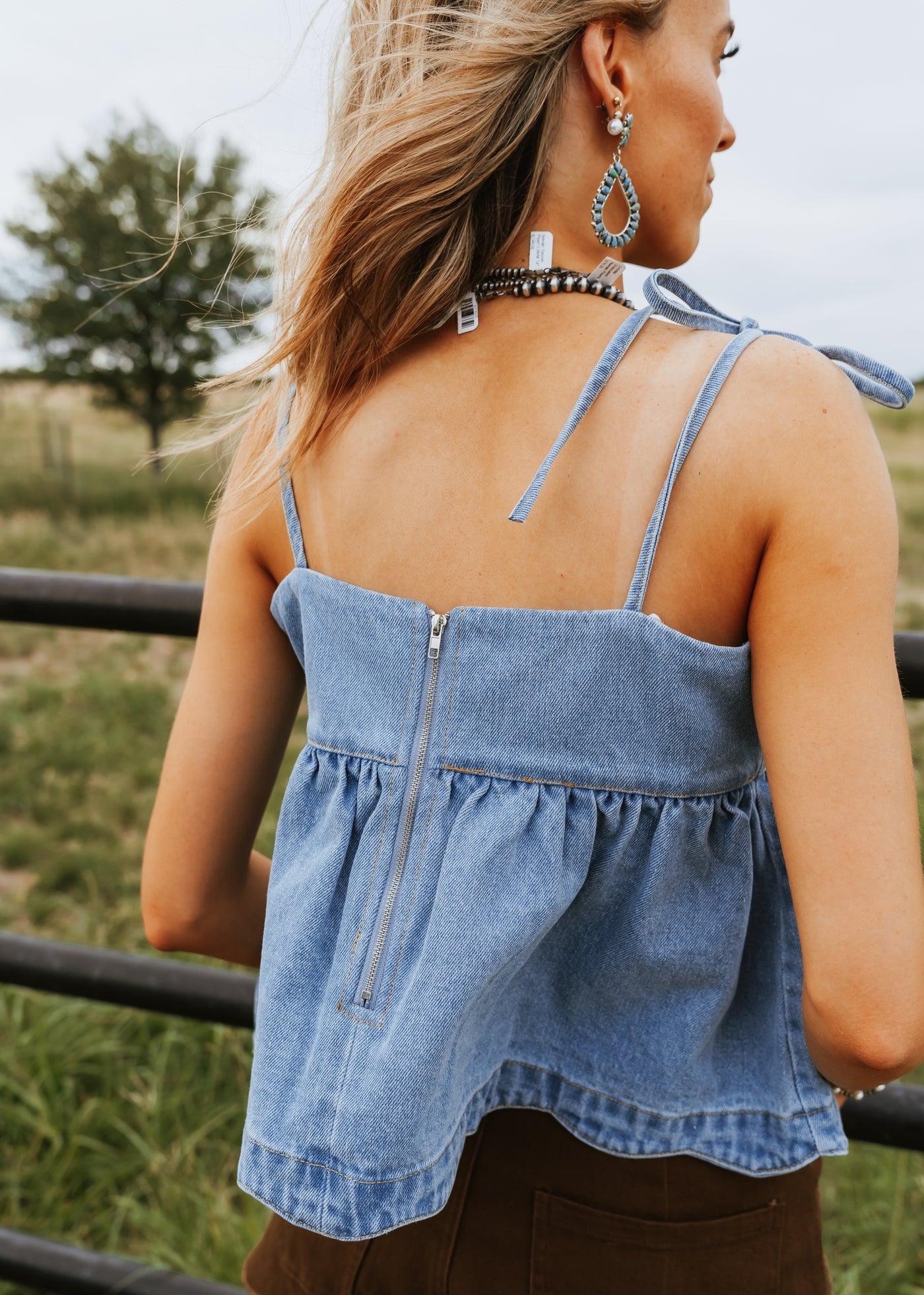 Light Blue Denim Tie-Strap Top BMT7722
