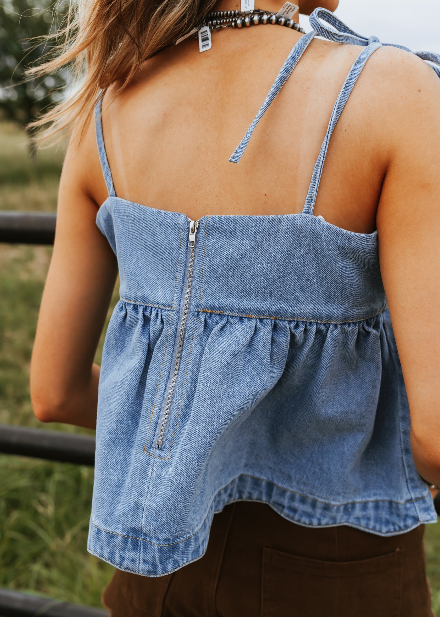 Light Blue Denim Tie-Strap Top BMT7722