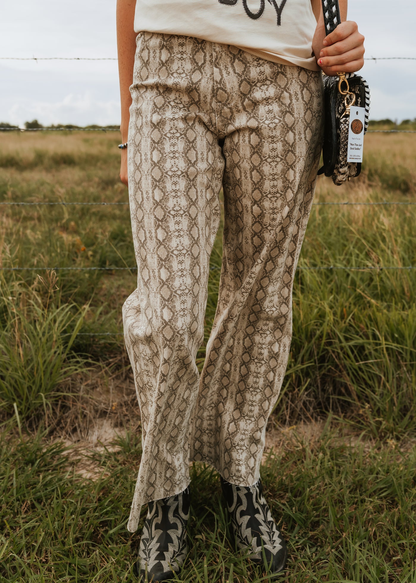Beige Snake Print Pants P5222