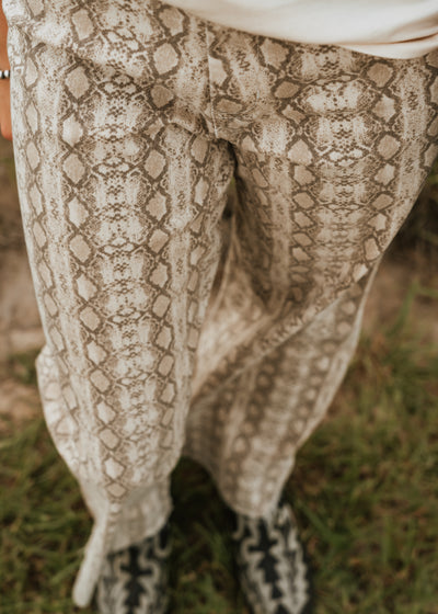 Beige Snake Print Pants P5222