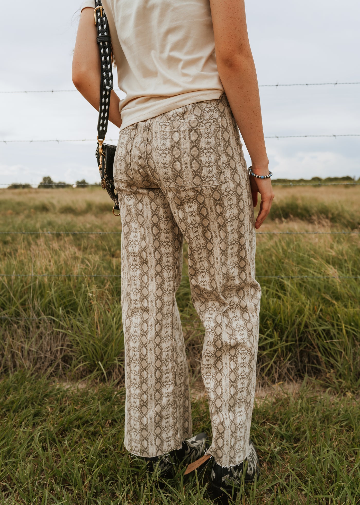 Beige Snake Print Pants P5222