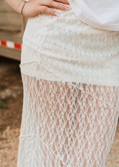 Cream Lace Crochet Maxi Skirt with Lining BRK3732