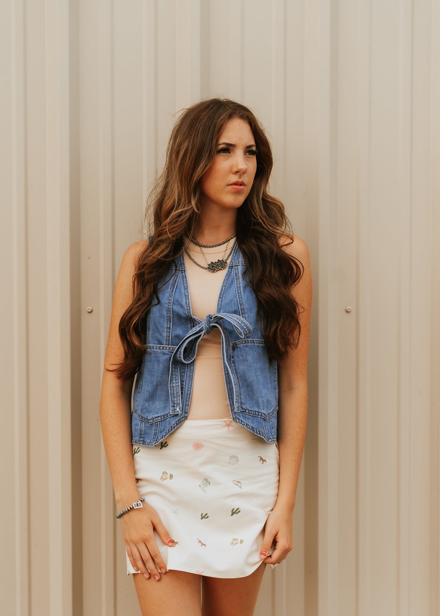 Cream High Waisted Coastal Cowgirl Graphic Mini Skirt IS5602