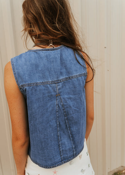 Washed Cobalt Denim Front Tie Vest LVT006