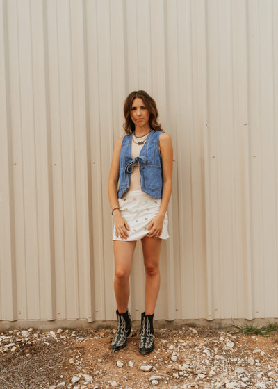 Cream High Waisted Coastal Cowgirl Graphic Mini Skirt IS5602