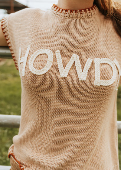 Tan/Camel Howdy Short Sleeve Sweater WL25-11195