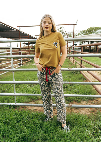 Leopard Print Pants with Red Braided Belt IB1537-02