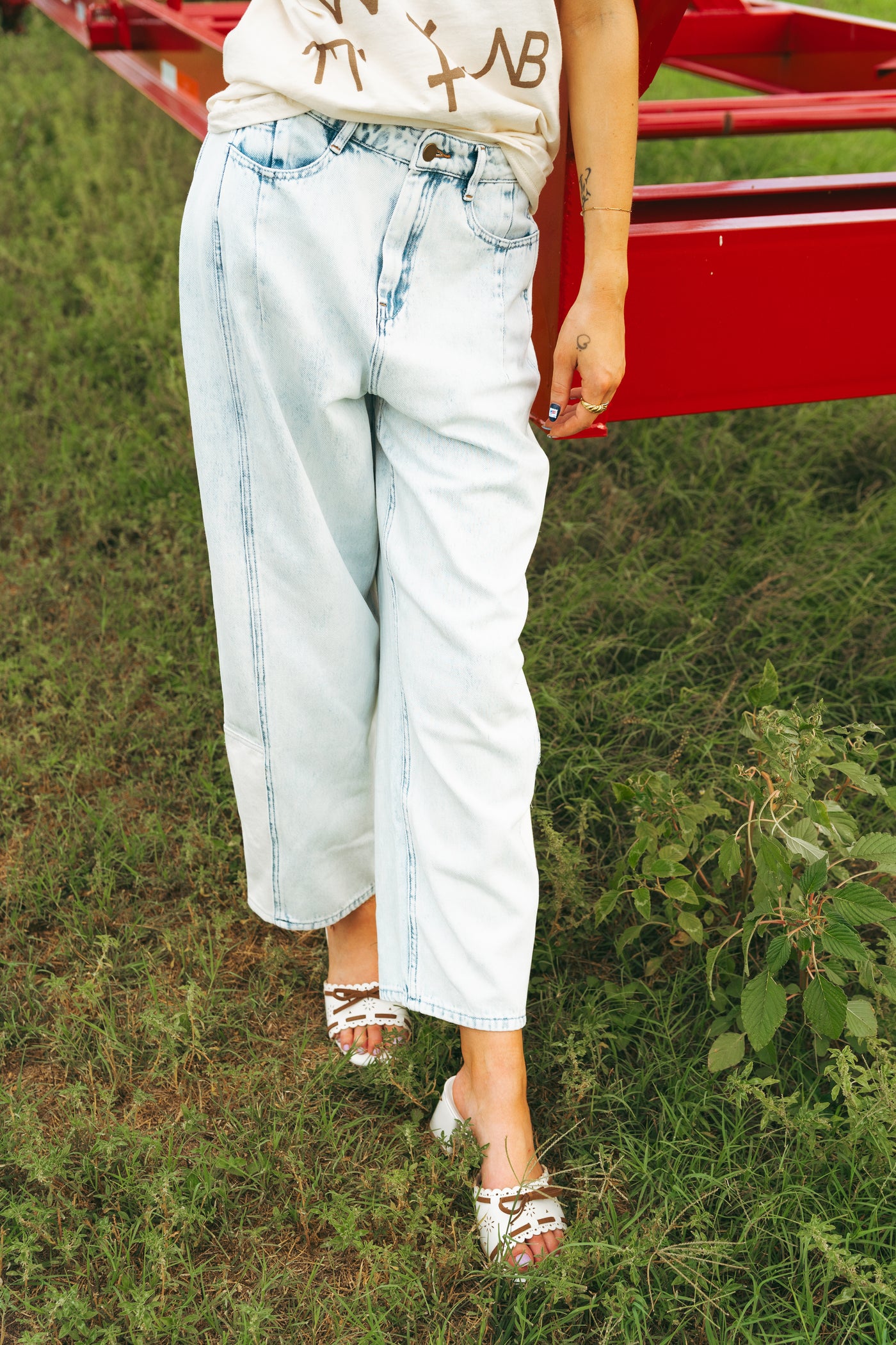 Light Blue Barrel Denim Jeans P4879