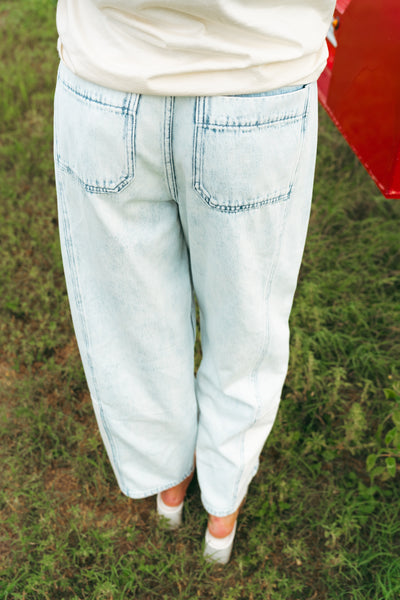 Light Blue Barrel Denim Jeans P4879