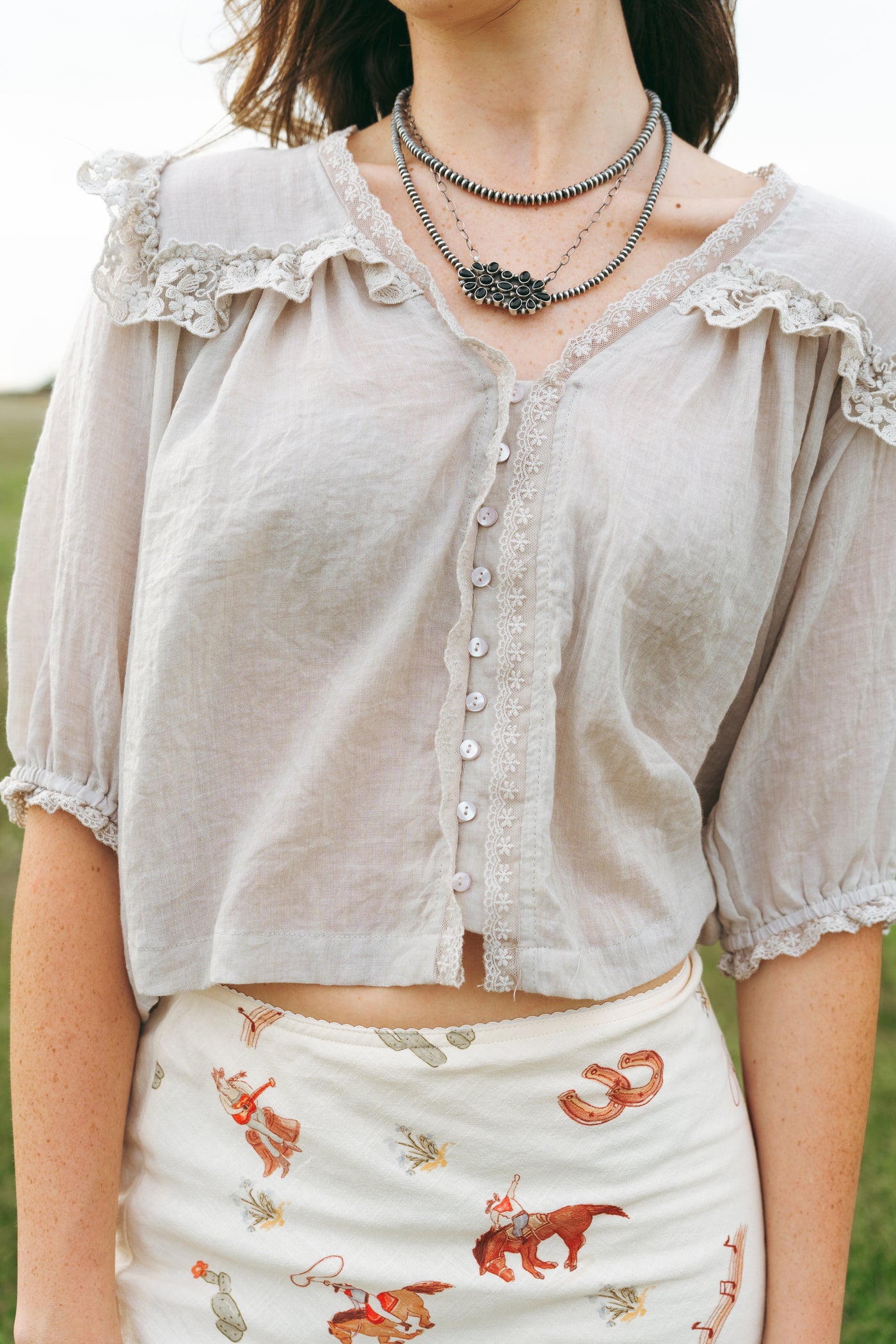 Sand Lace Detailed Blouse T4675
