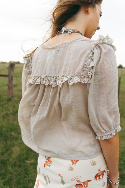 Sand Lace Detailed Blouse T4675