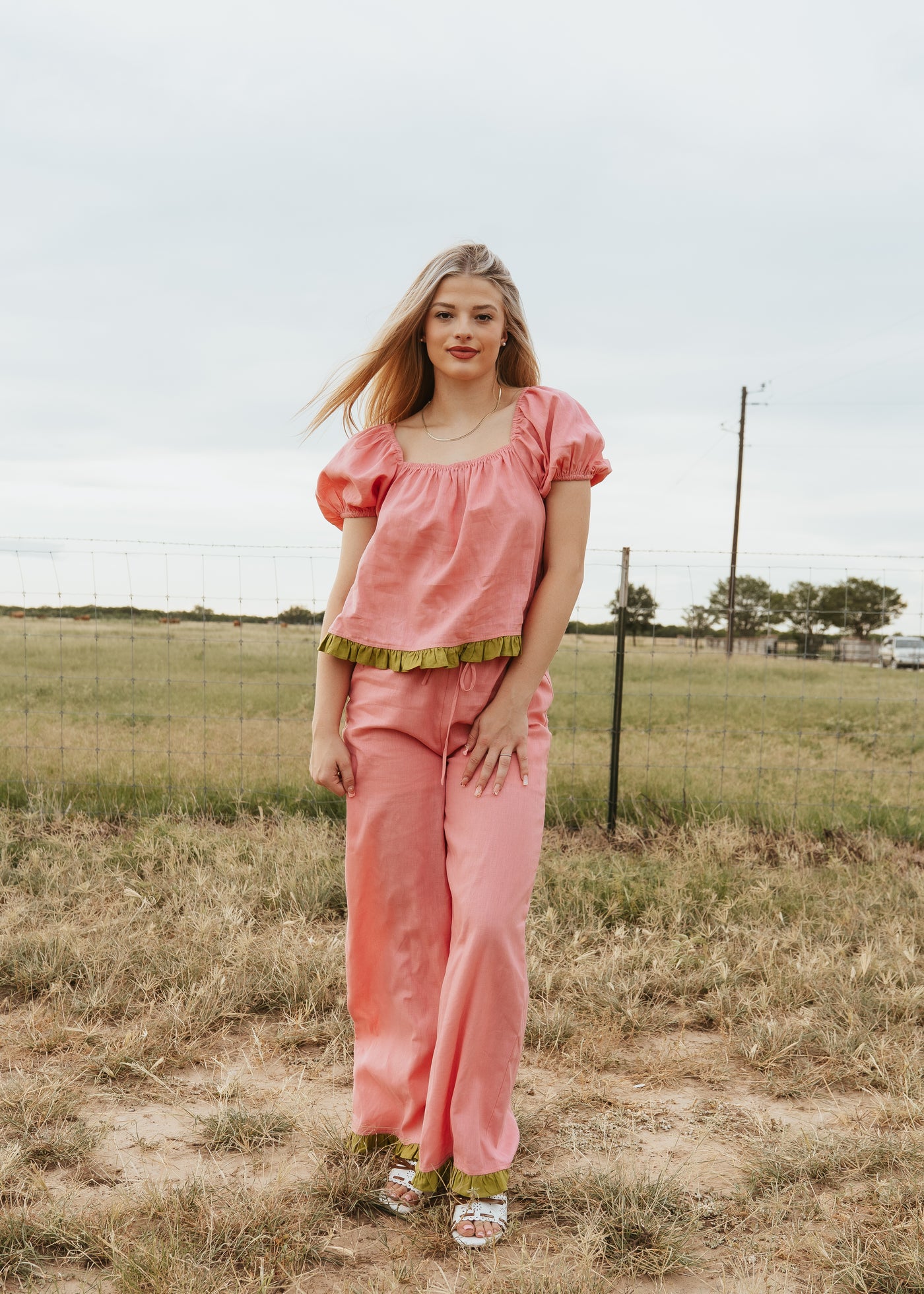 Pink Pants with Green Ruffle TBP14015
