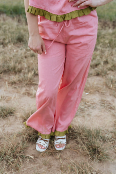 Pink Pants with Green Ruffle TBP14015