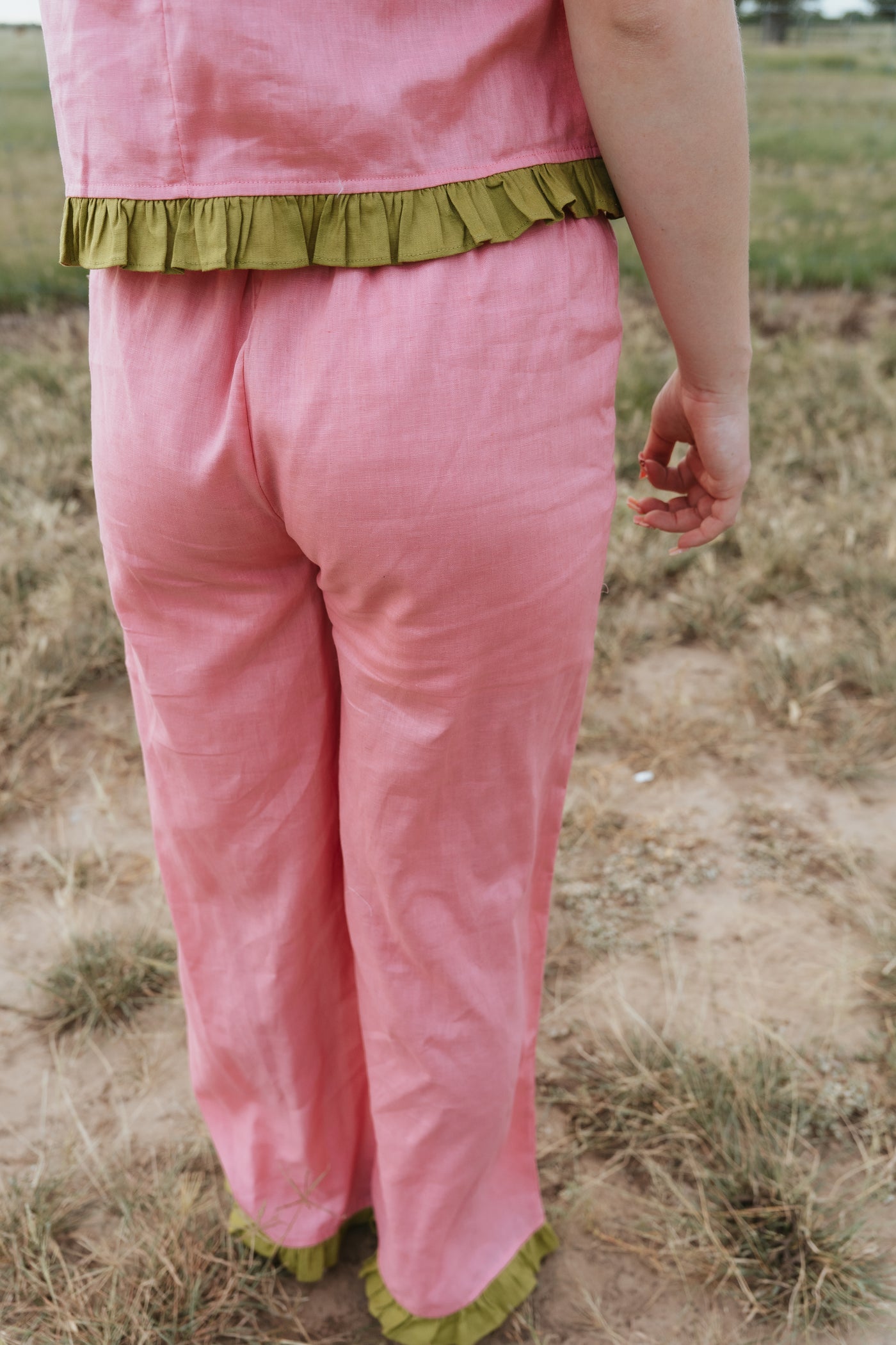 Pink Pants with Green Ruffle TBP14015