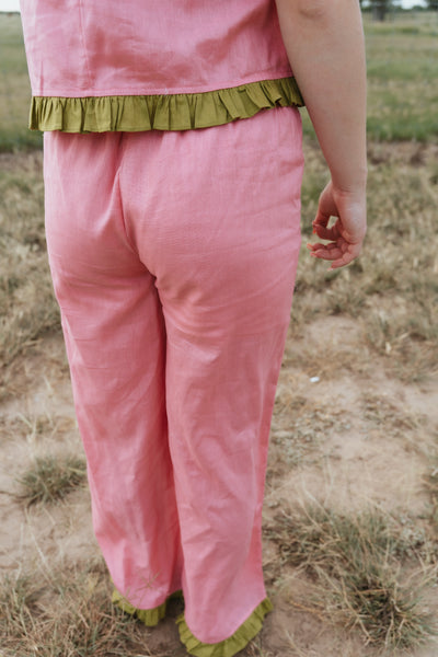 Pink Pants with Green Ruffle TBP14015