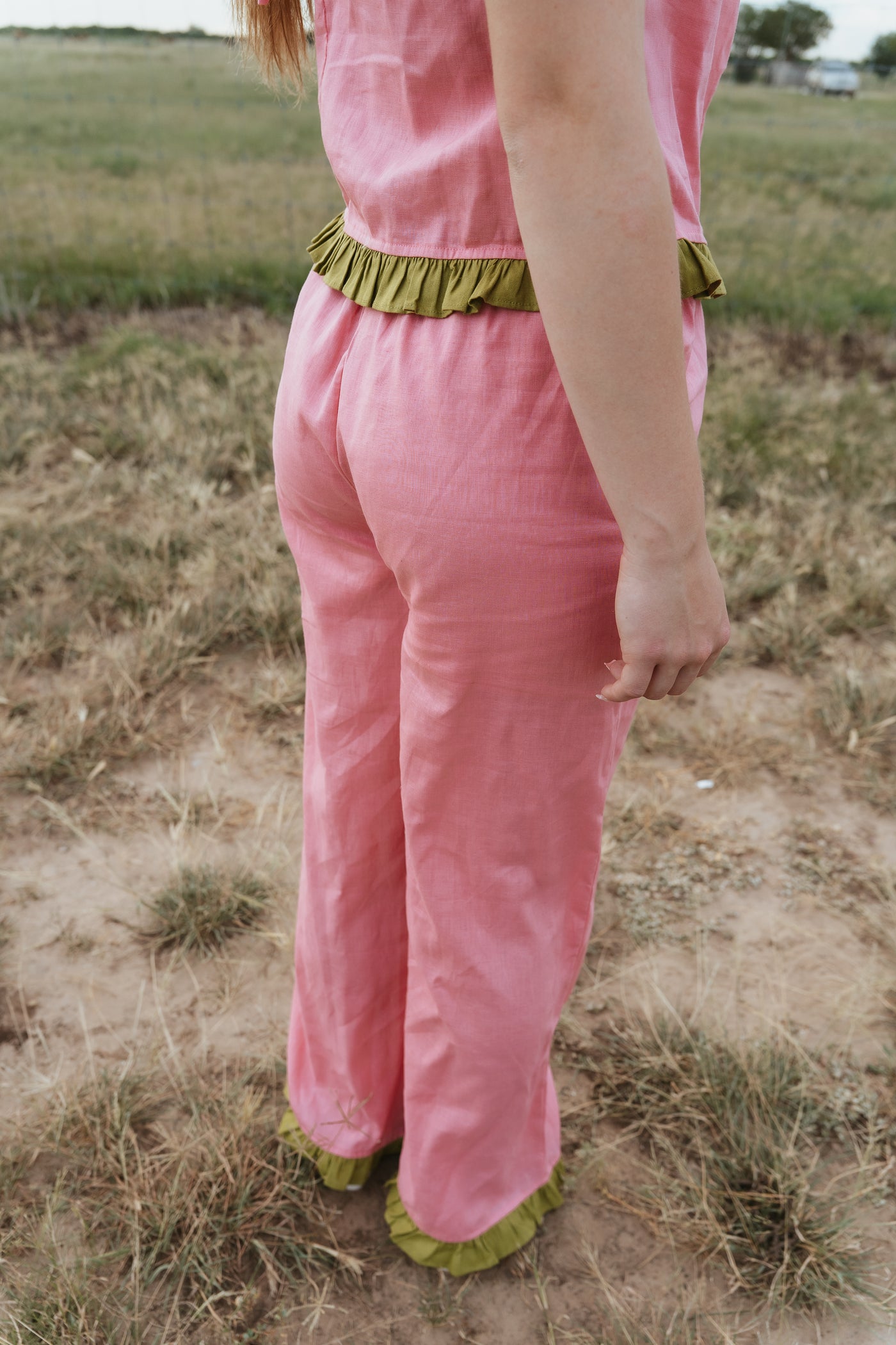 Pink Pants with Green Ruffle TBP14015
