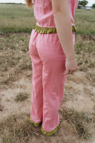 Pink Pants with Green Ruffle TBP14015