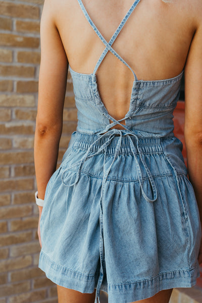 Denim Tiered Bottom Chambray Romper R4207