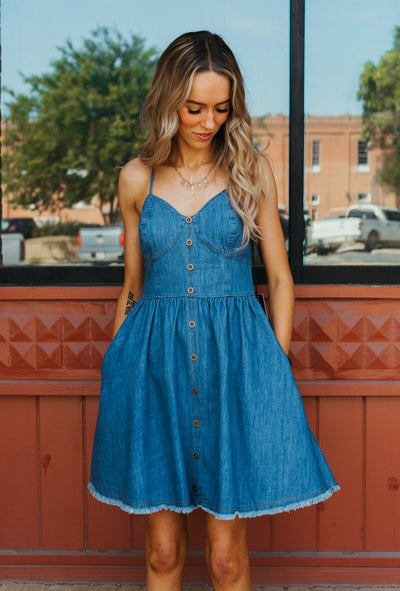 Rock & Roll Sky Blue Denim Mini Dress BWD0R05914