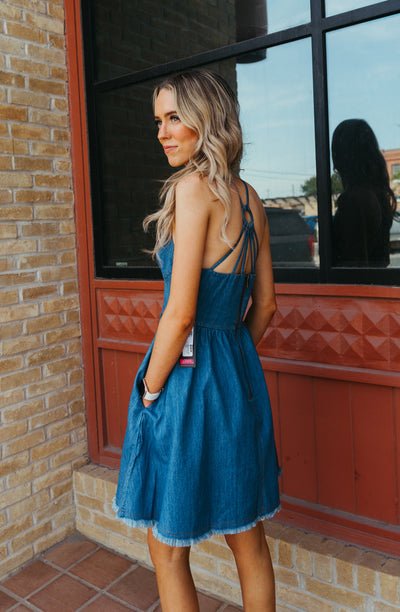 Rock & Roll Sky Blue Denim Mini Dress BWD0R05914