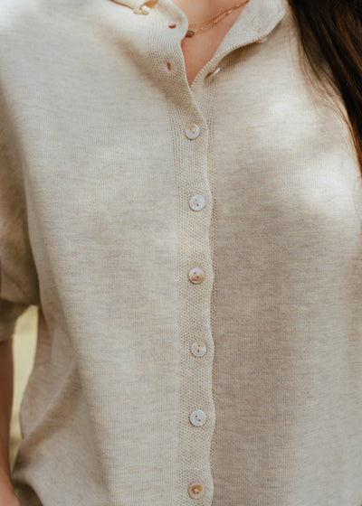 Oatmeal Short Sleeve Knit Cardigan TBW13717