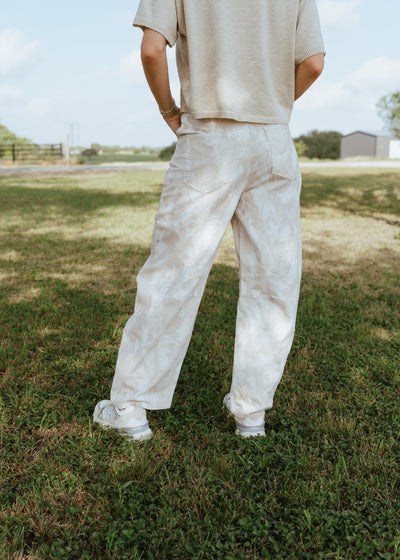 Ivory/Brown Leaf Print Corduroy Barrel Pants IP300210-01