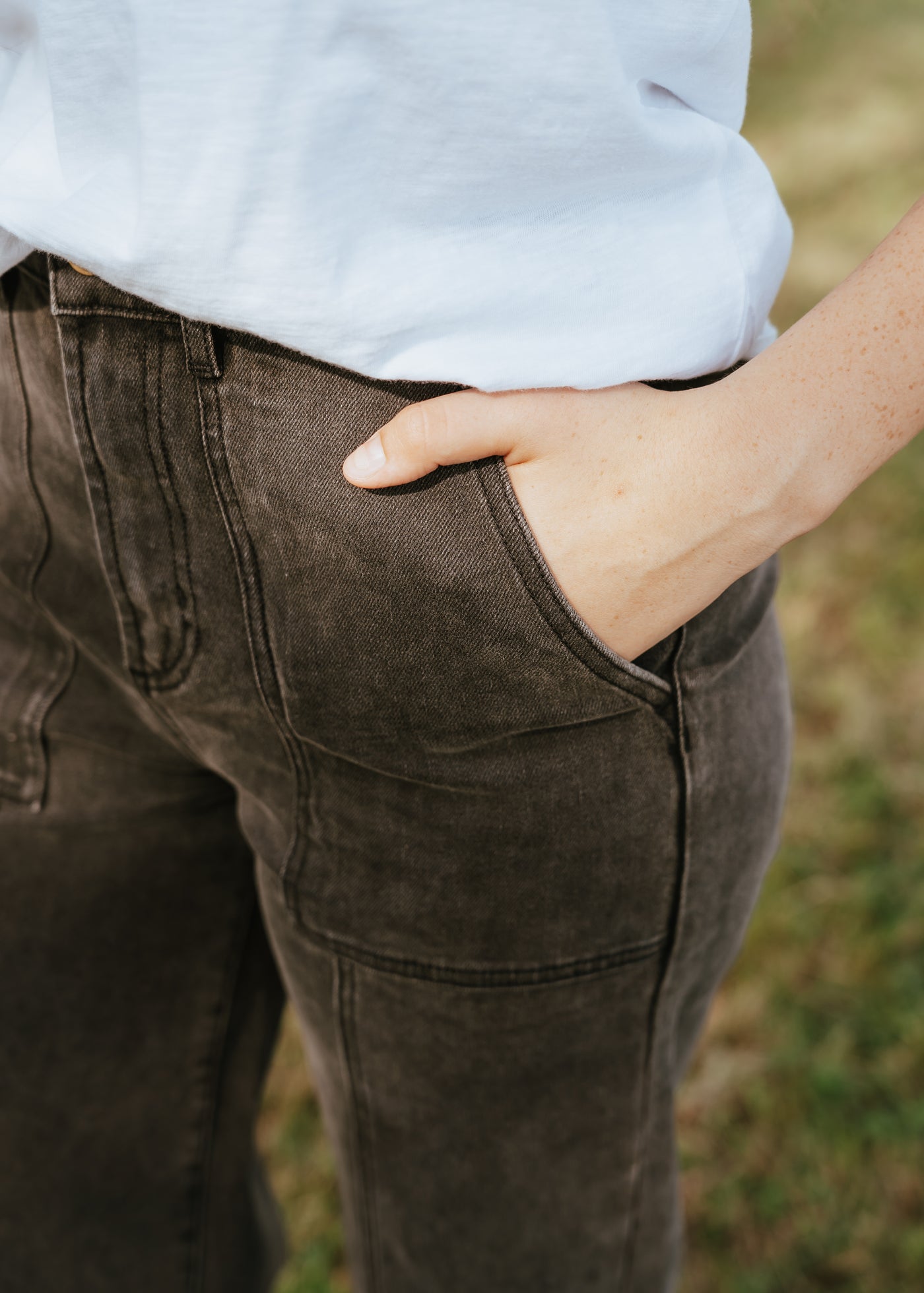 Black Denim Paneled Pants P3966