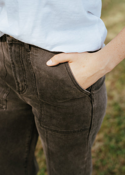 Black Denim Paneled Pants P3966