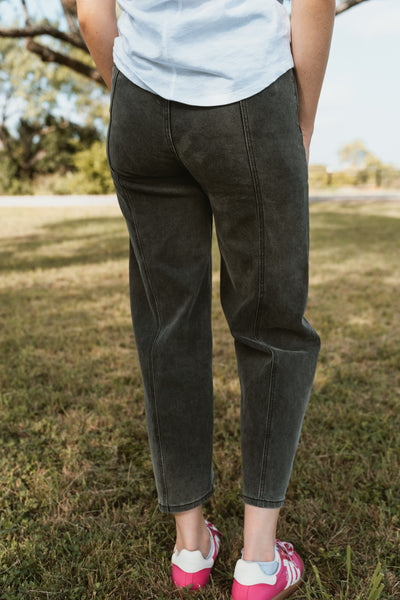 Black Denim Paneled Pants P3966