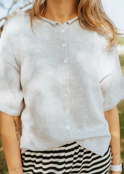 Heather Grey Short Sleeve Knit Cardigan TBW13717