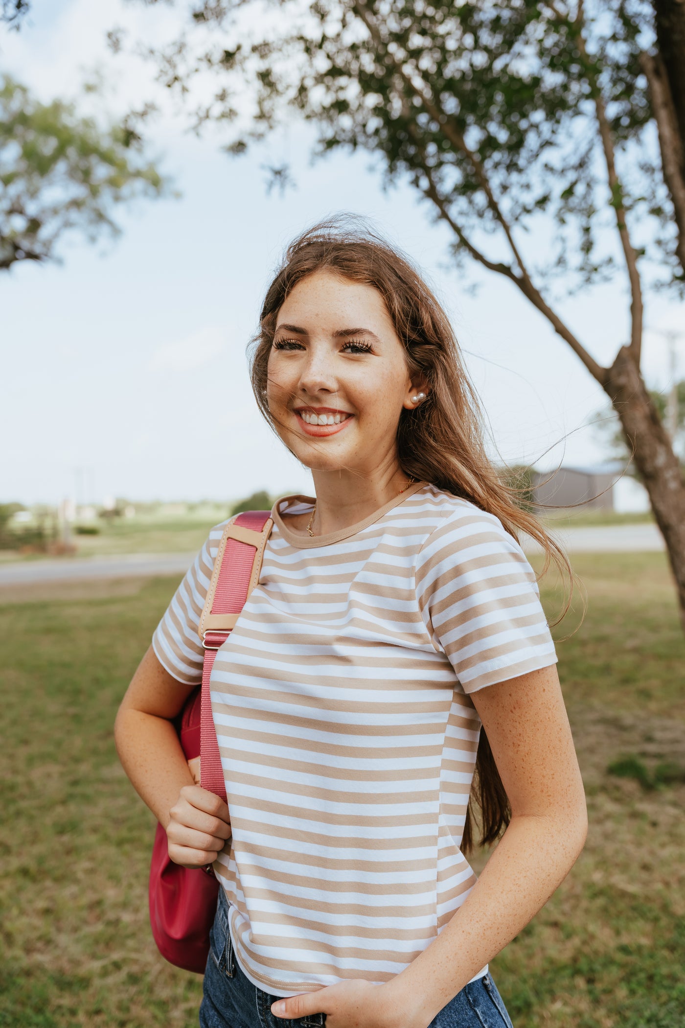 Light Khaki Striped Basic Tee TBT1116