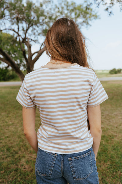 Light Khaki Striped Basic Tee TBT1116