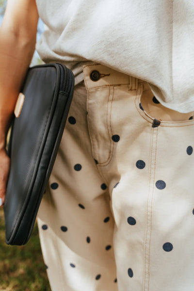 Cream/Navy Polka Dot Wide Denim Pants IP200313-01