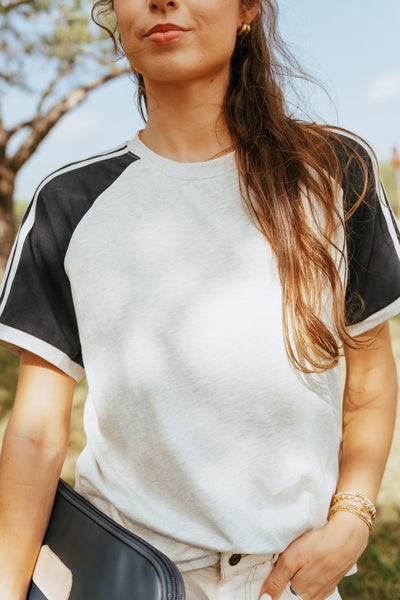 Grey with Navy Sleeve Basic Tee TBT13779