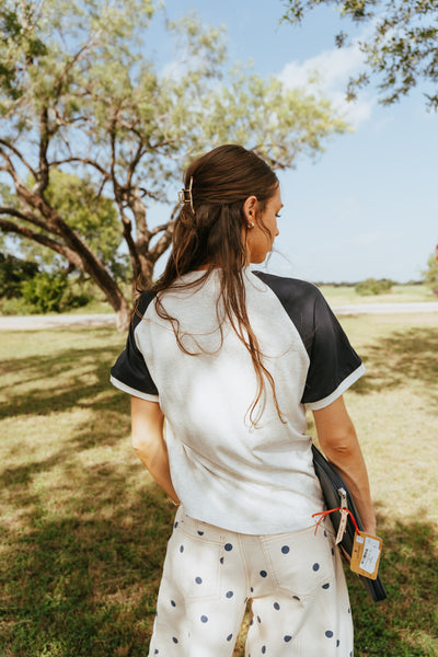 Grey with Navy Sleeve Basic Tee TBT13779