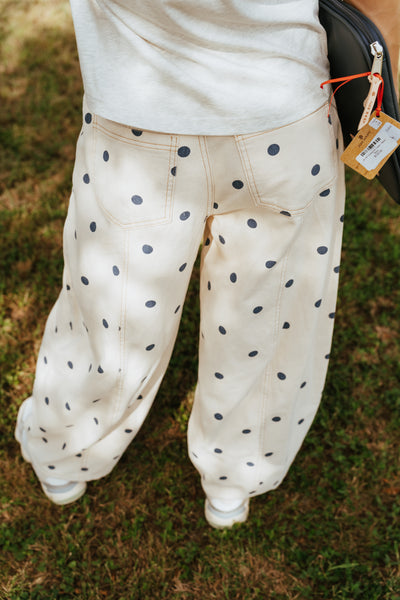 Cream/Navy Polka Dot Wide Denim Pants IP200313-01