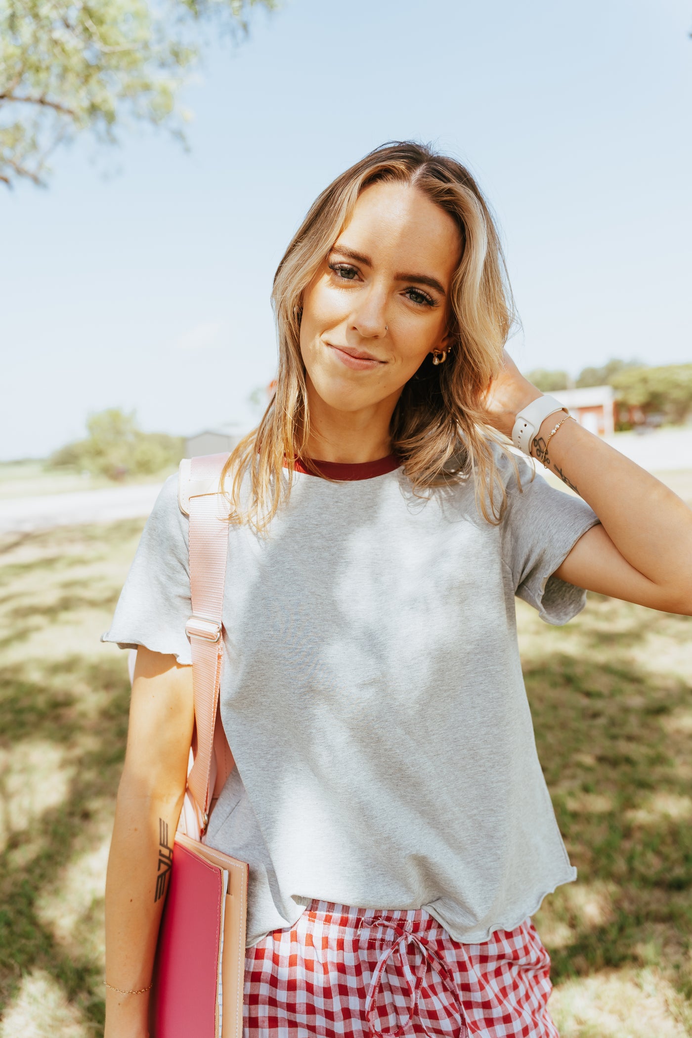 Heather Grey/Burgundy Basic Tee TBT13181