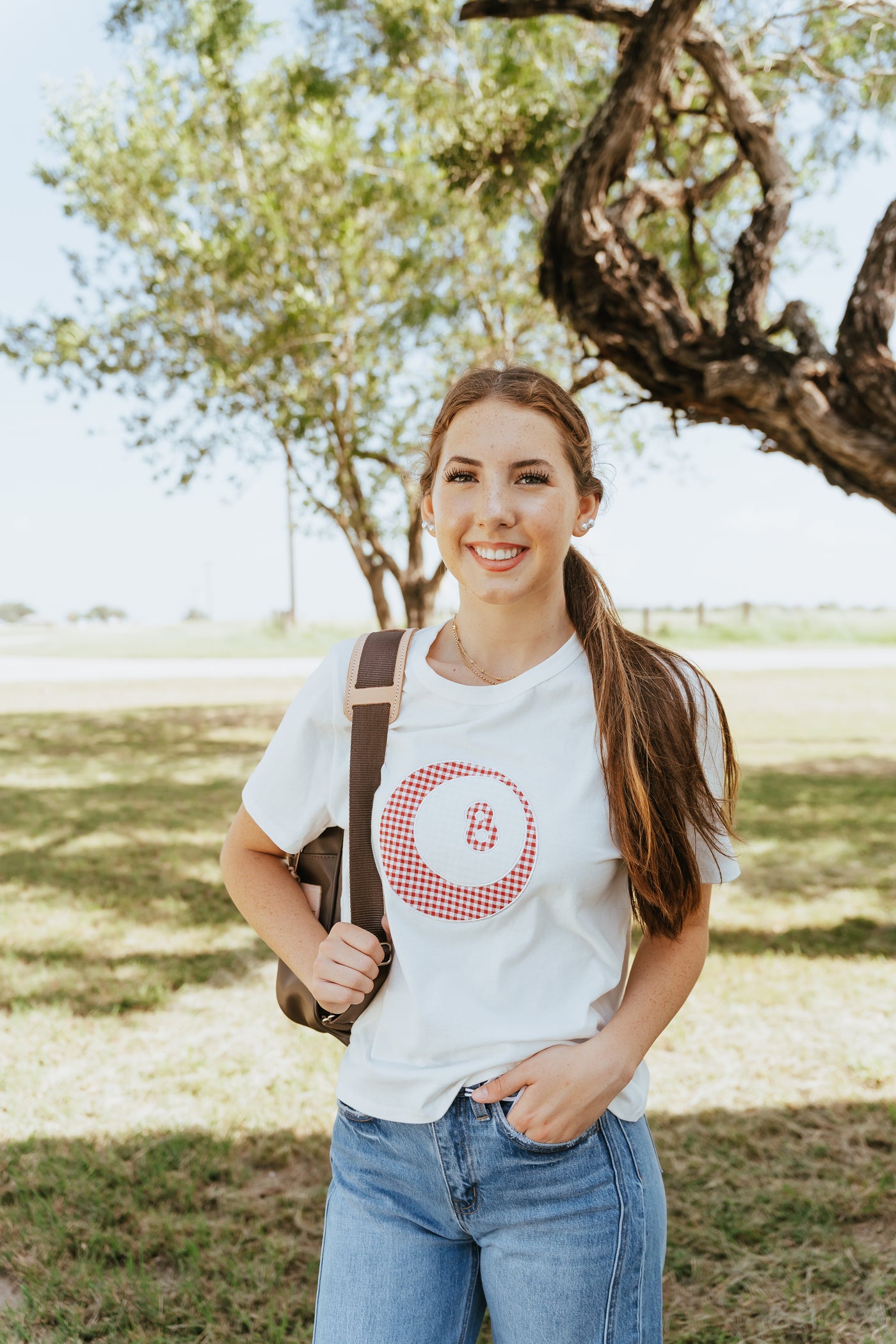 Deep Red Patchwork Lucky 8 Ball Tee TBT14043
